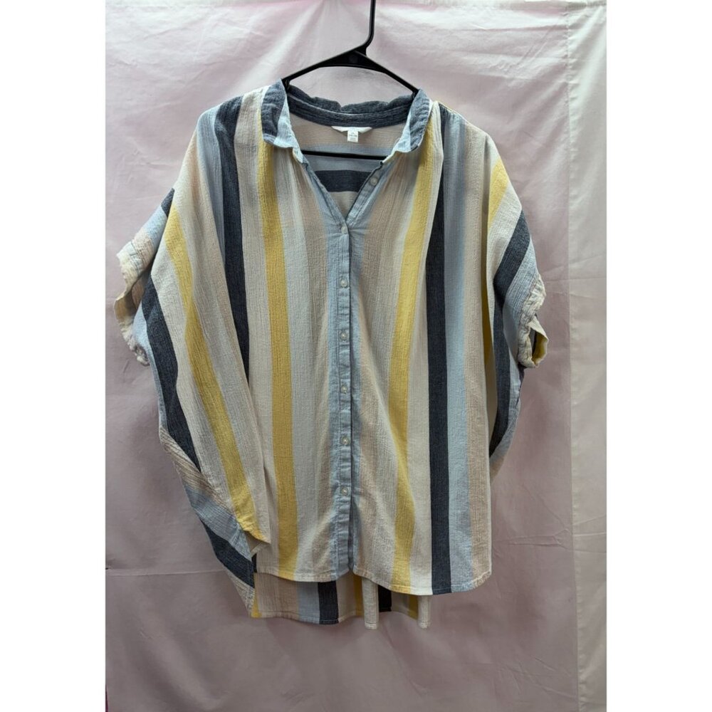 Time and Tru Women's XL(16-18) Blue & White Striped Button Up 100% Cotton Shirt